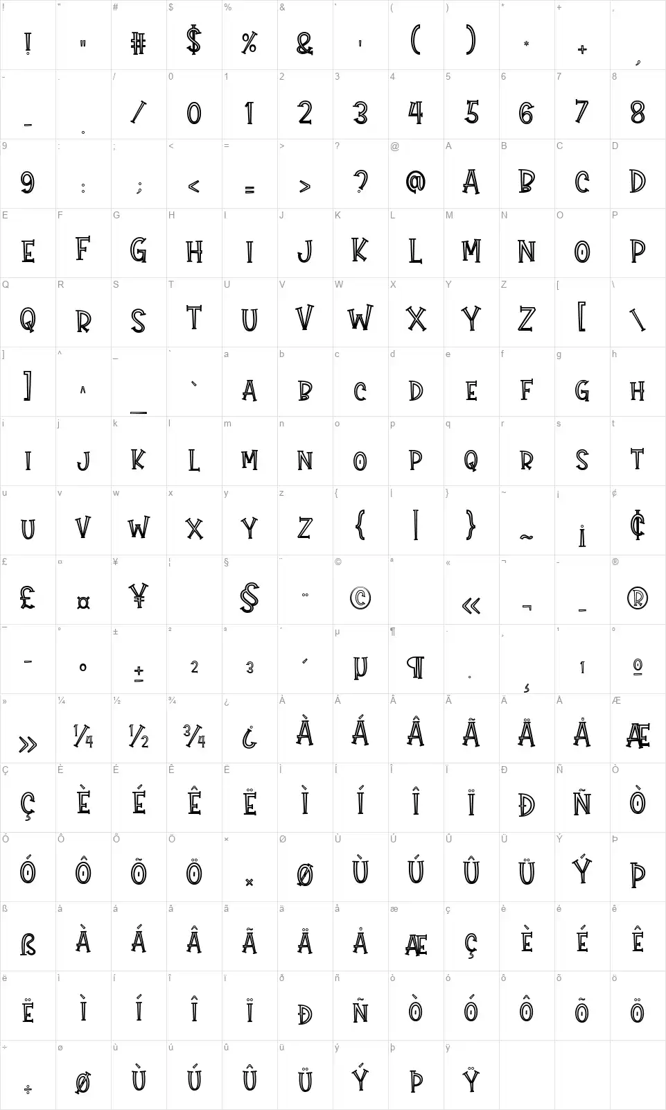 Gift Of Lovefont character map