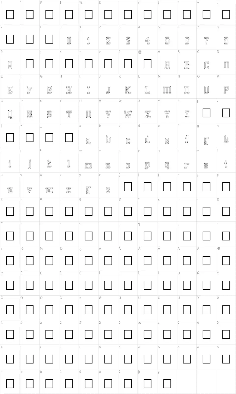 GlassBlocksfont character map