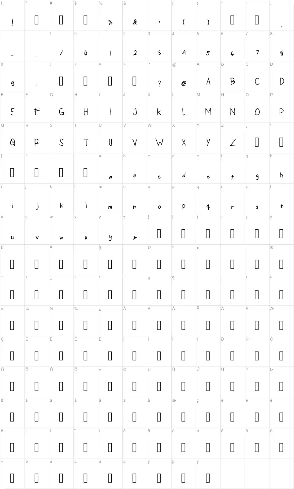 Glenn Before Schoolfont character map