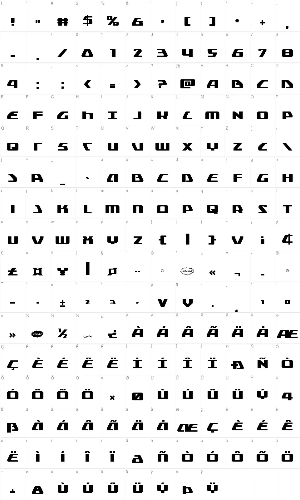 Global Dynamicsfont character map