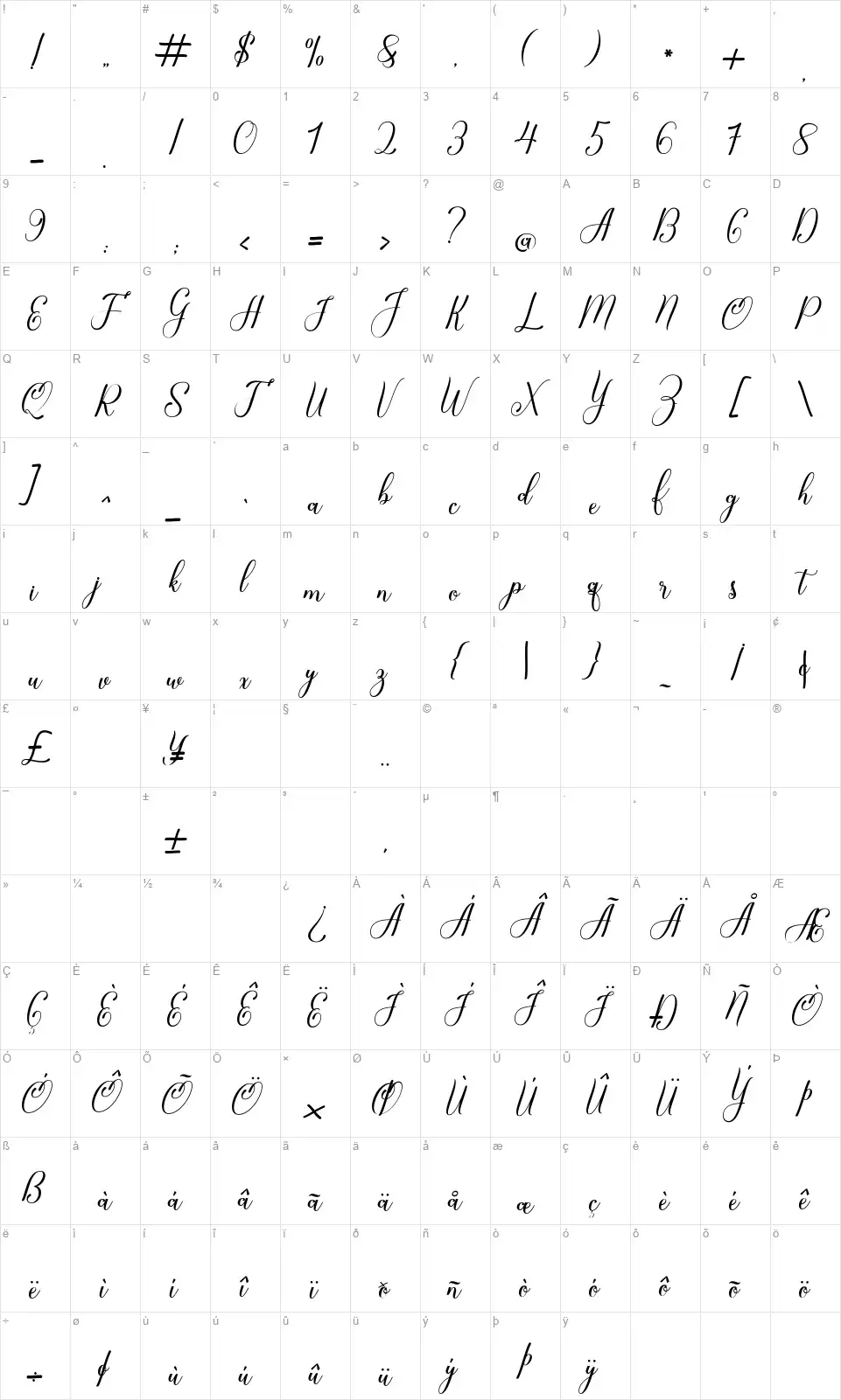 Glory Lovefont character map