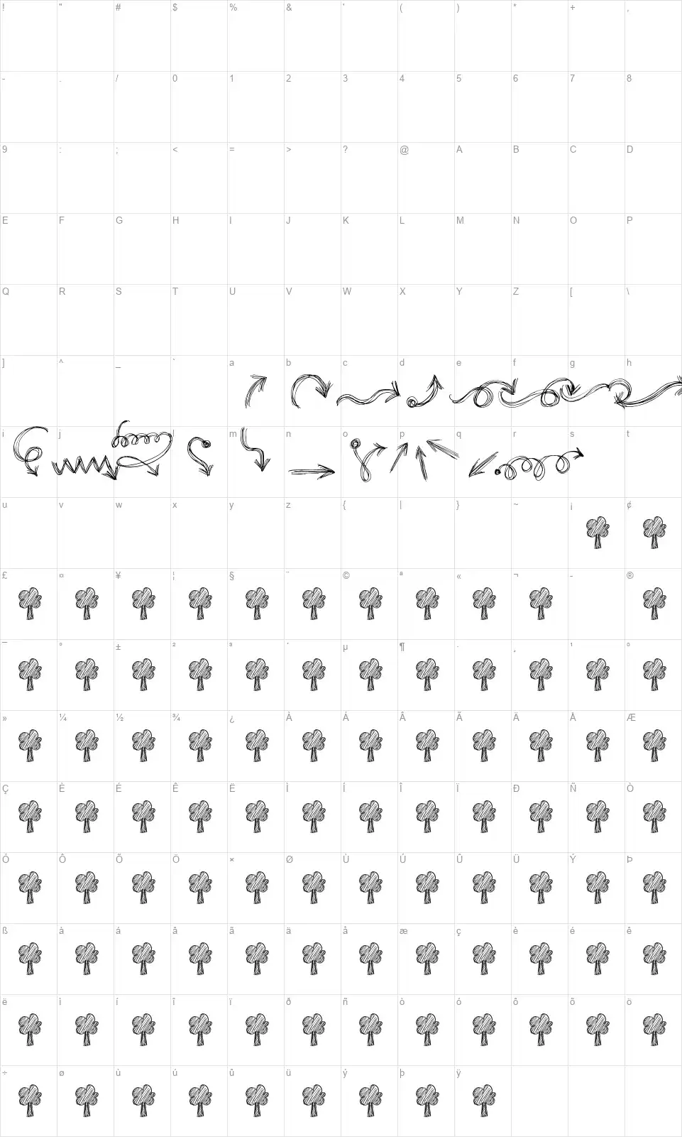 Go around the books - Arrowsfont character map