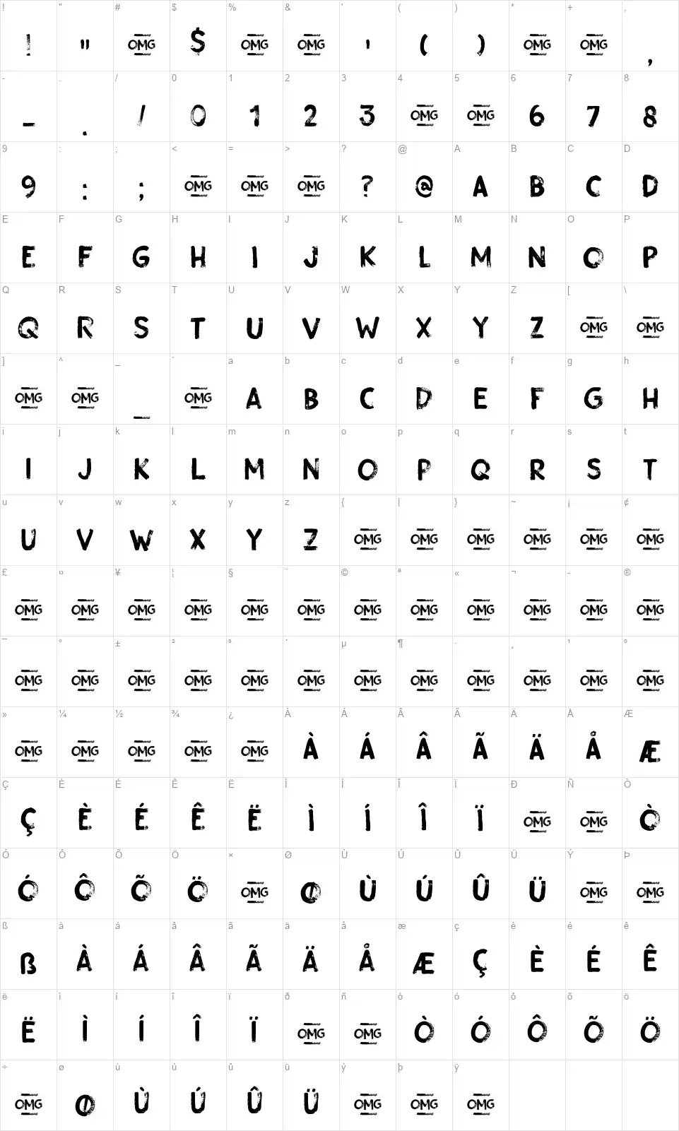Gobsmackedfont character map