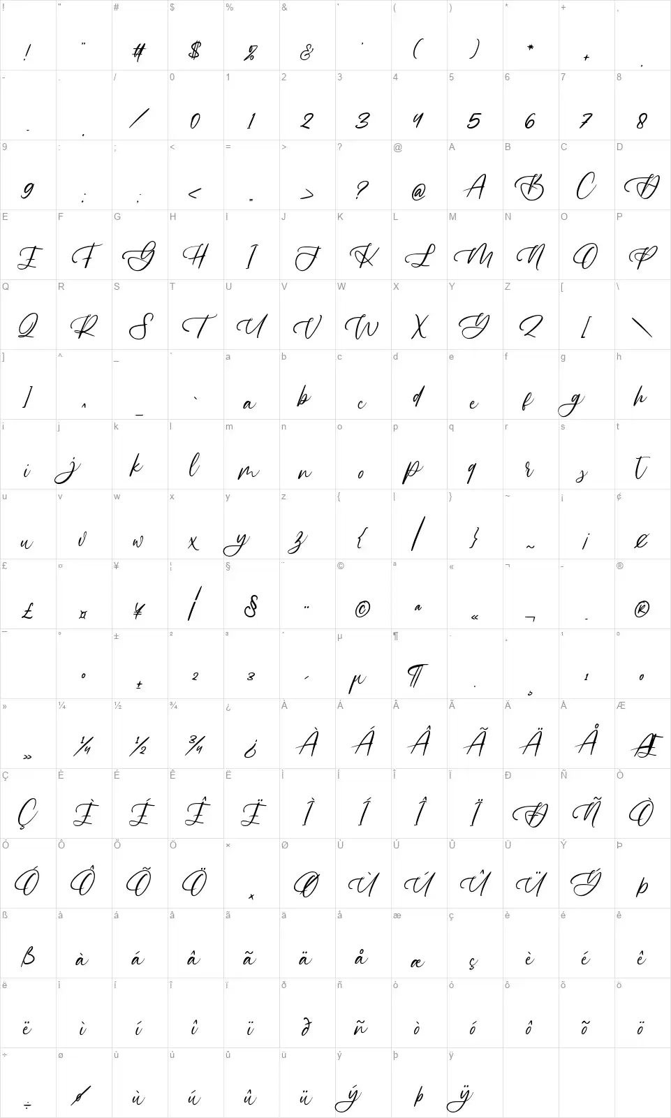 Golden Bloomfont character map