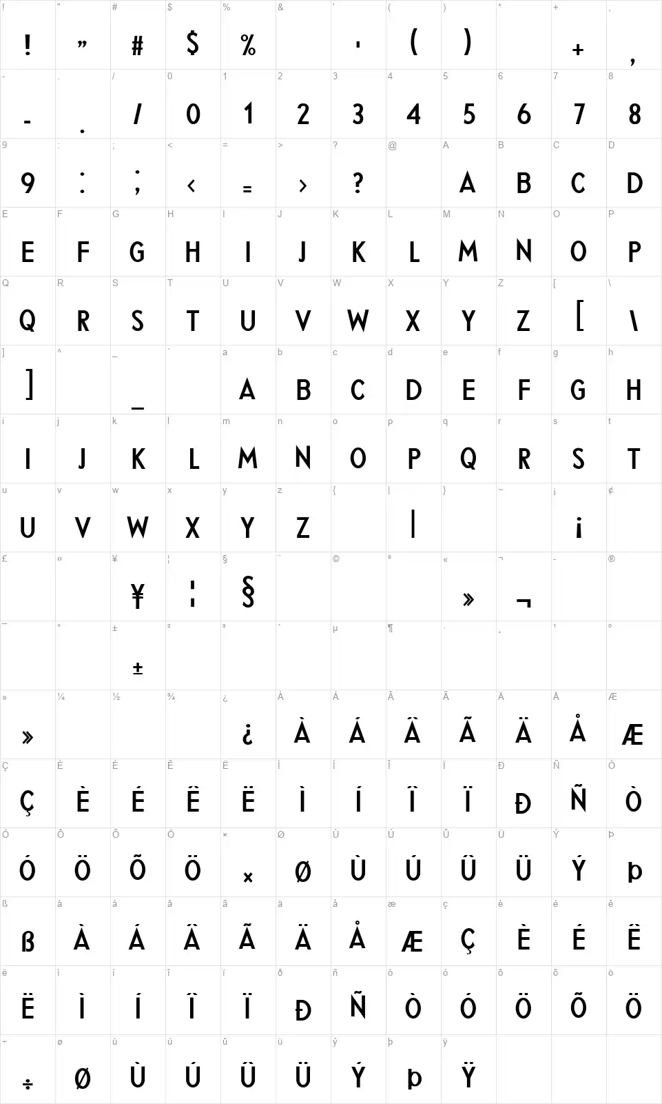 Gothamicfont character map