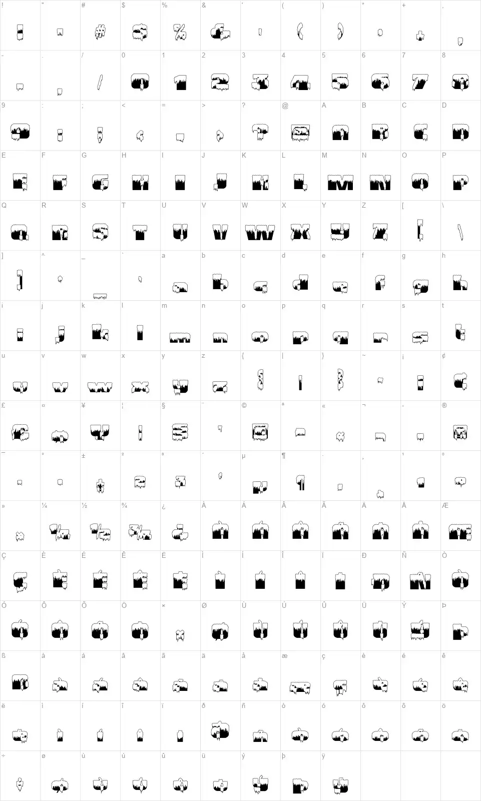 Gramius 'Blizzard'font character map