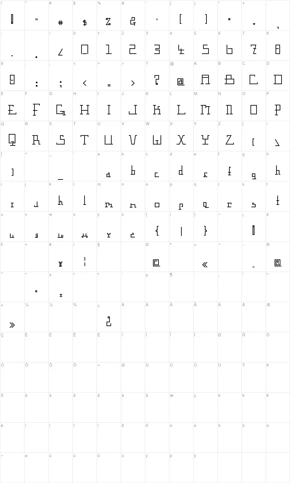 Gravimetricfont character map