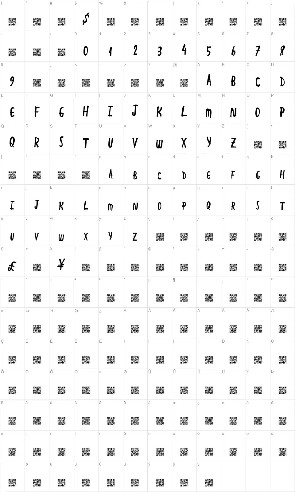 Great Endingfont character map