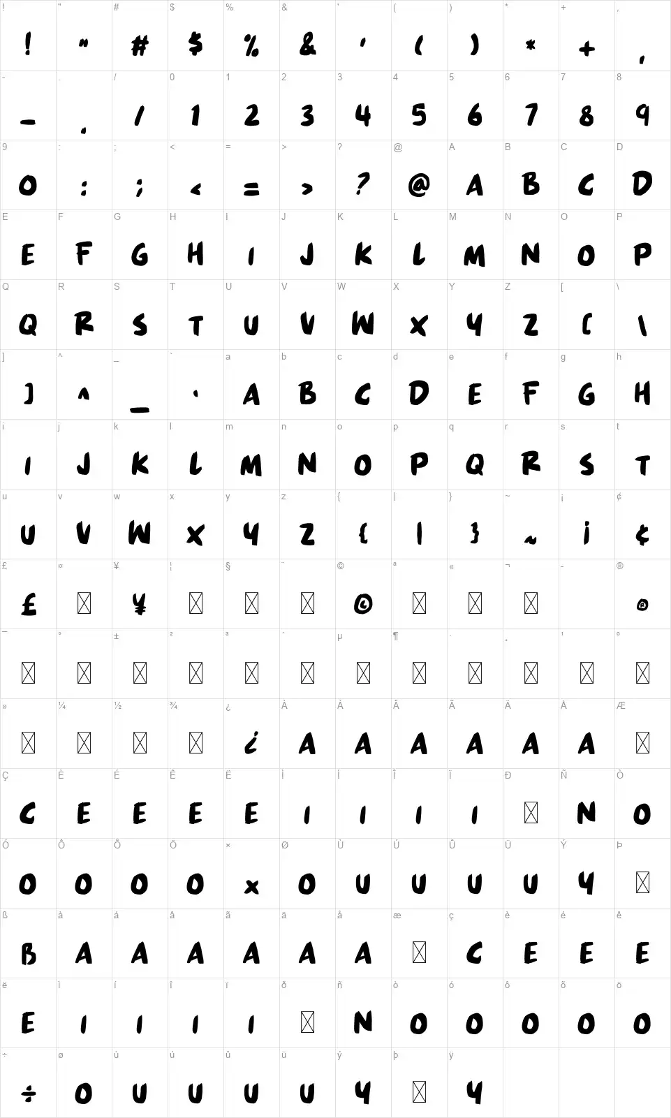 Great Paradisefont character map