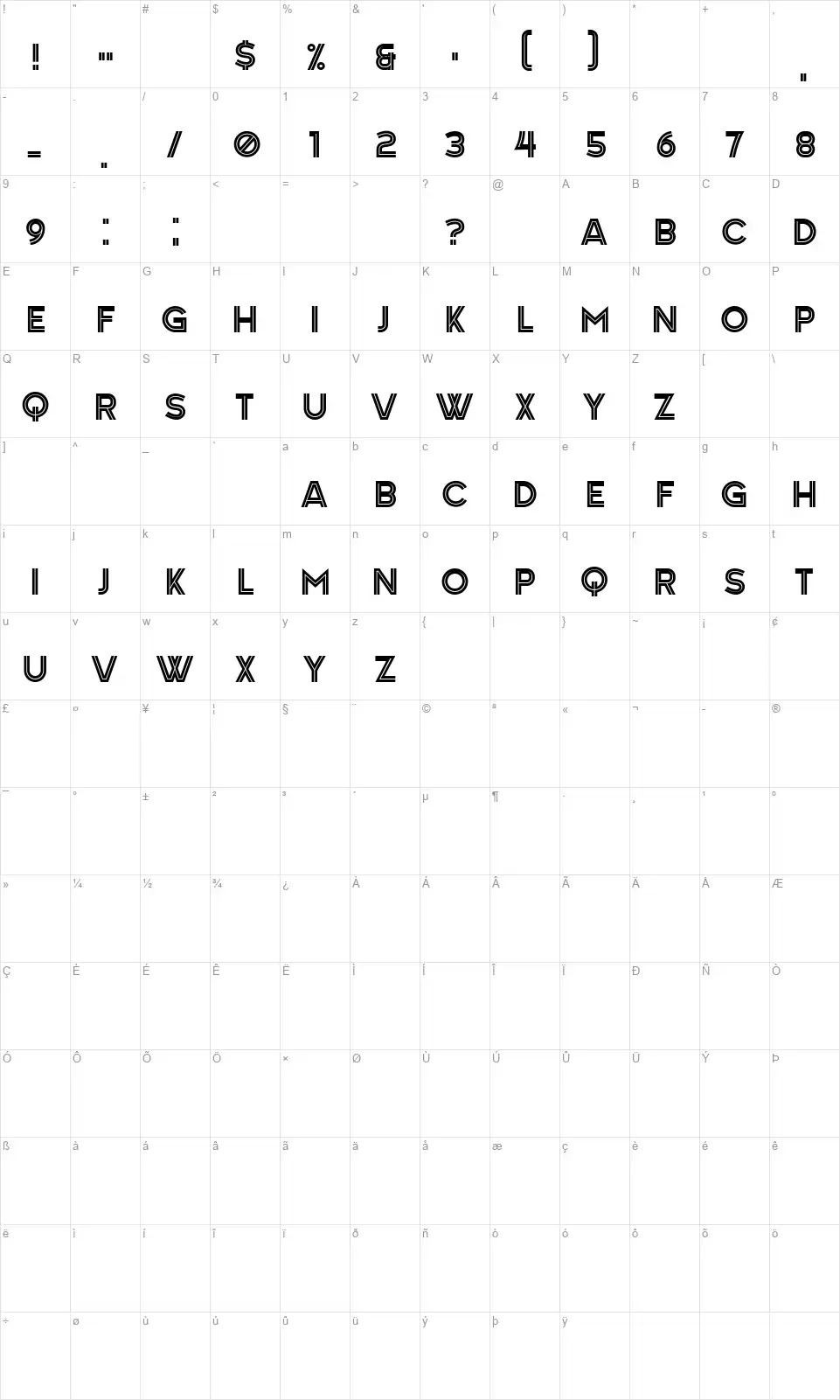 Greenfont character map