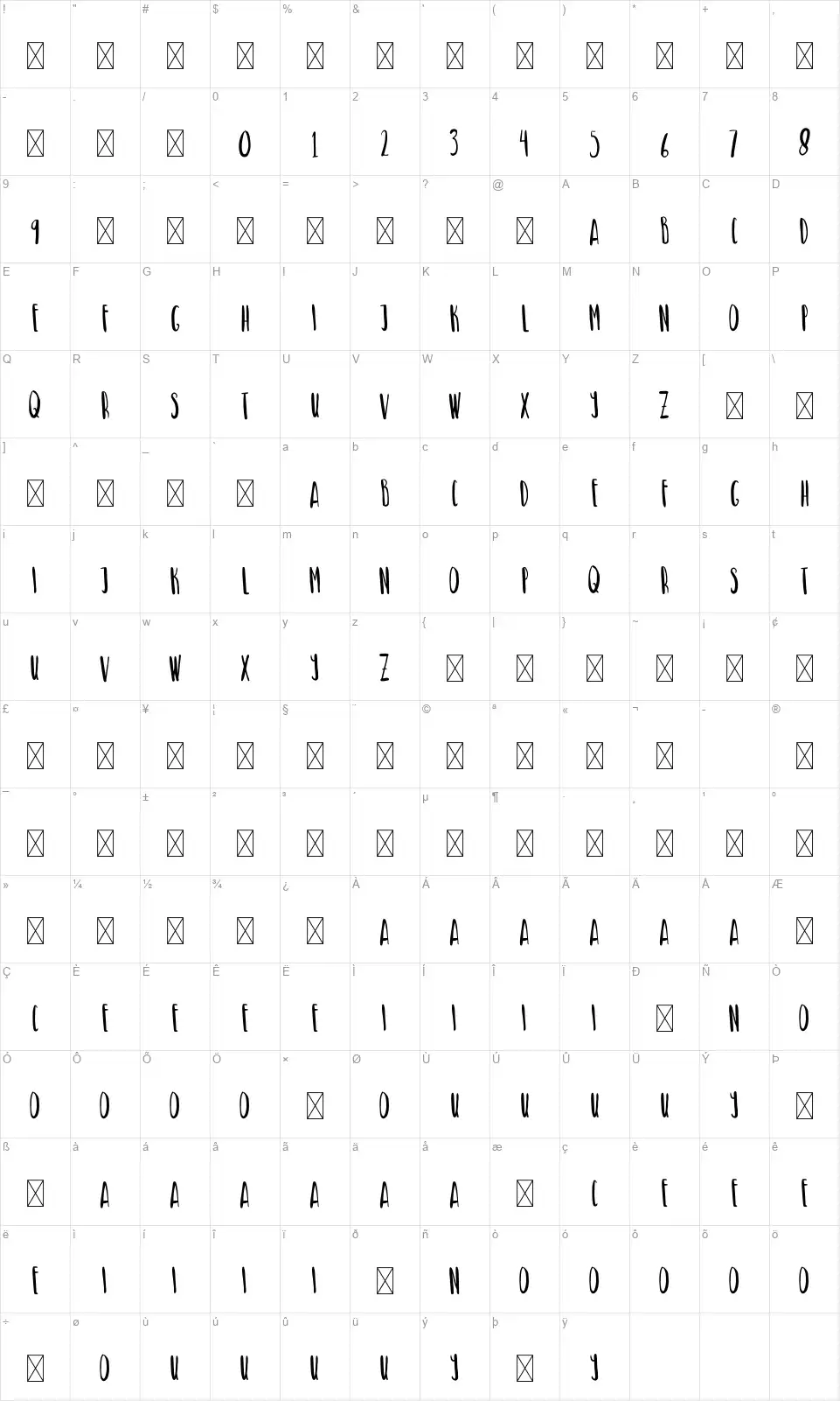 Green Turtlefont character map