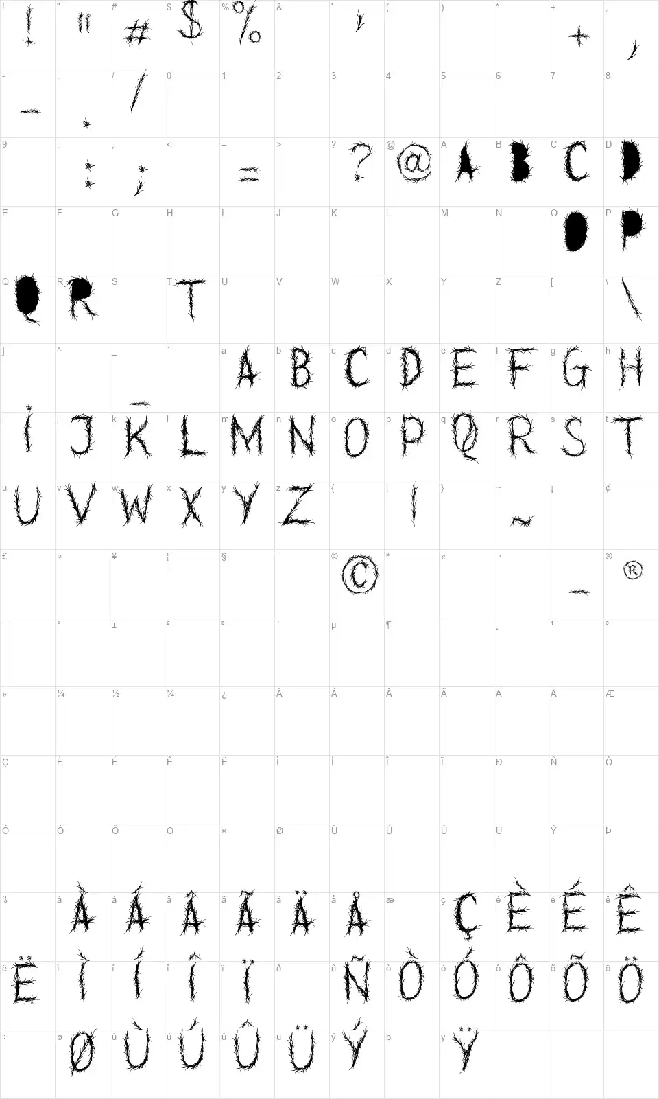 Grey Worldfont character map
