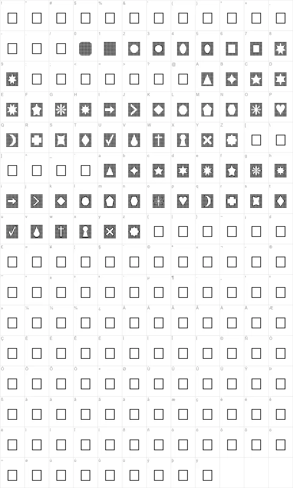 Grids n Thingsfont character map