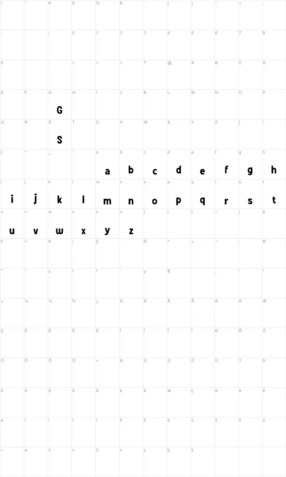 Grotes Sansfont character map