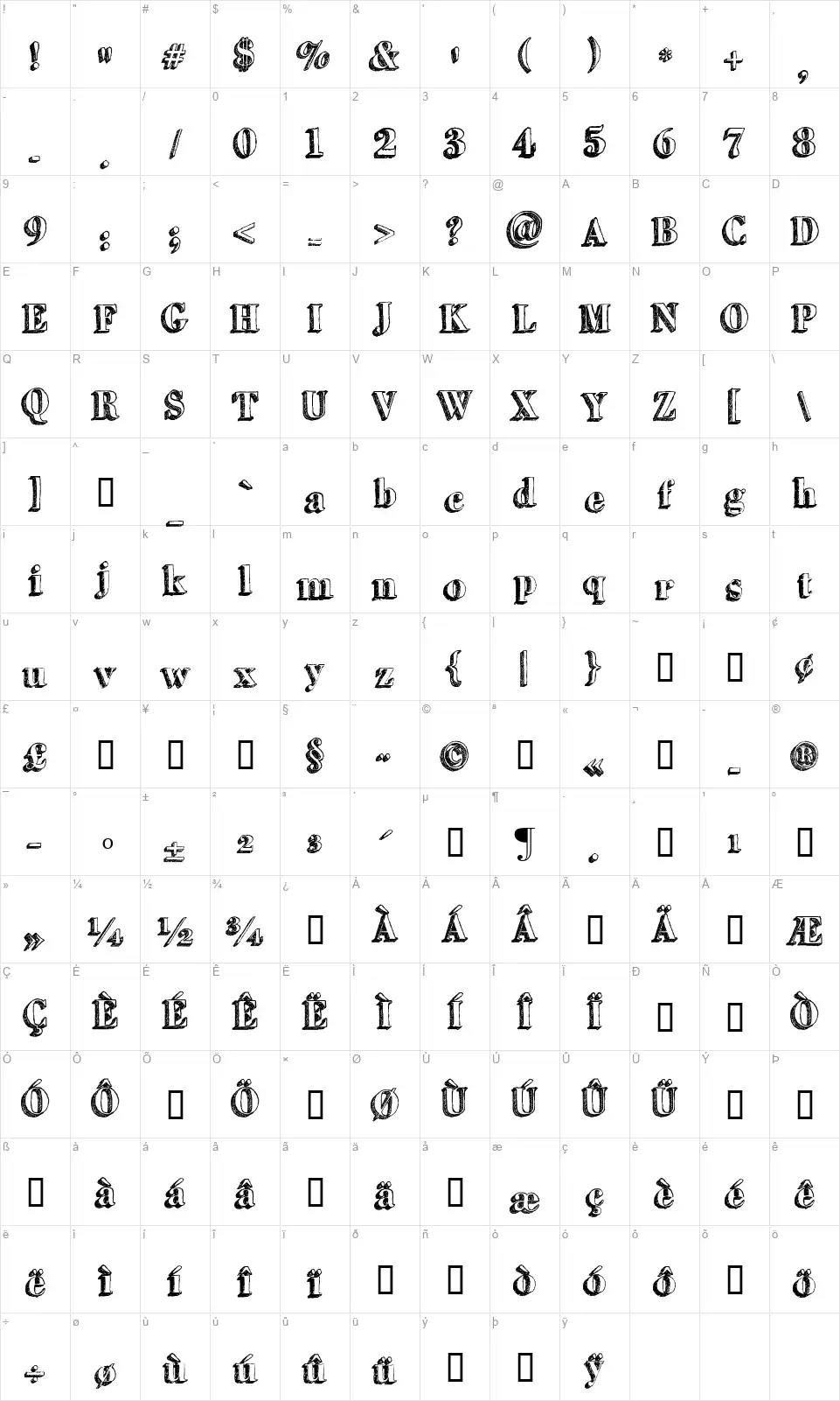 Grutch Shadedfont character map