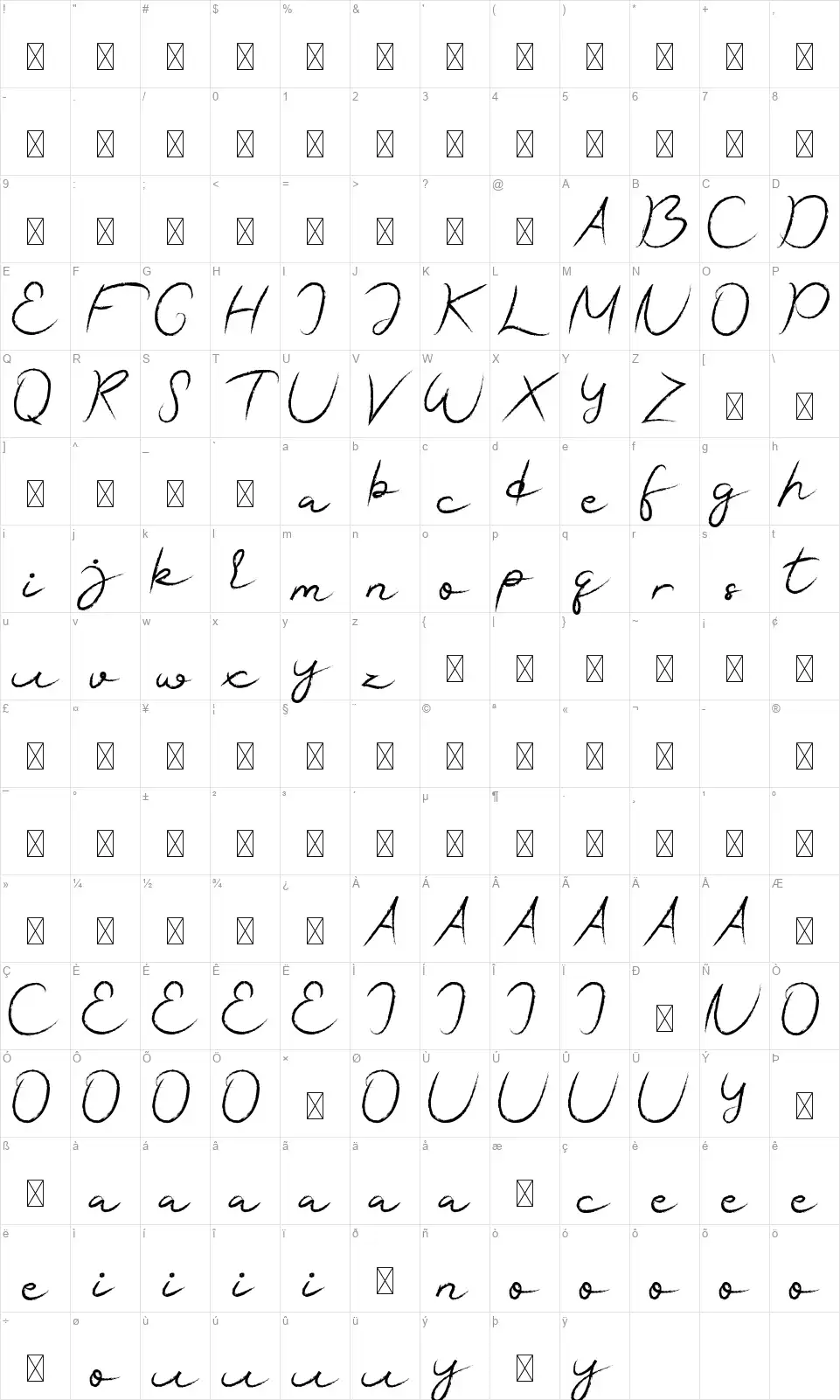 Guest Starfont character map