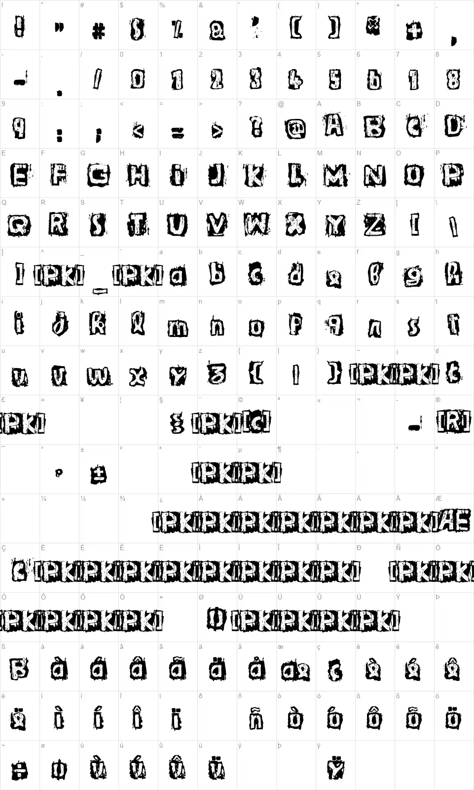 Guignol's Bandfont character map
