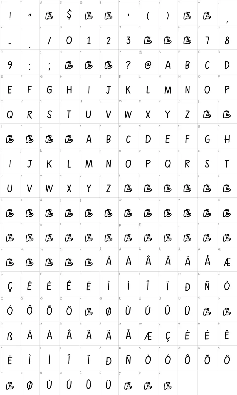 Gumbootsfont character map