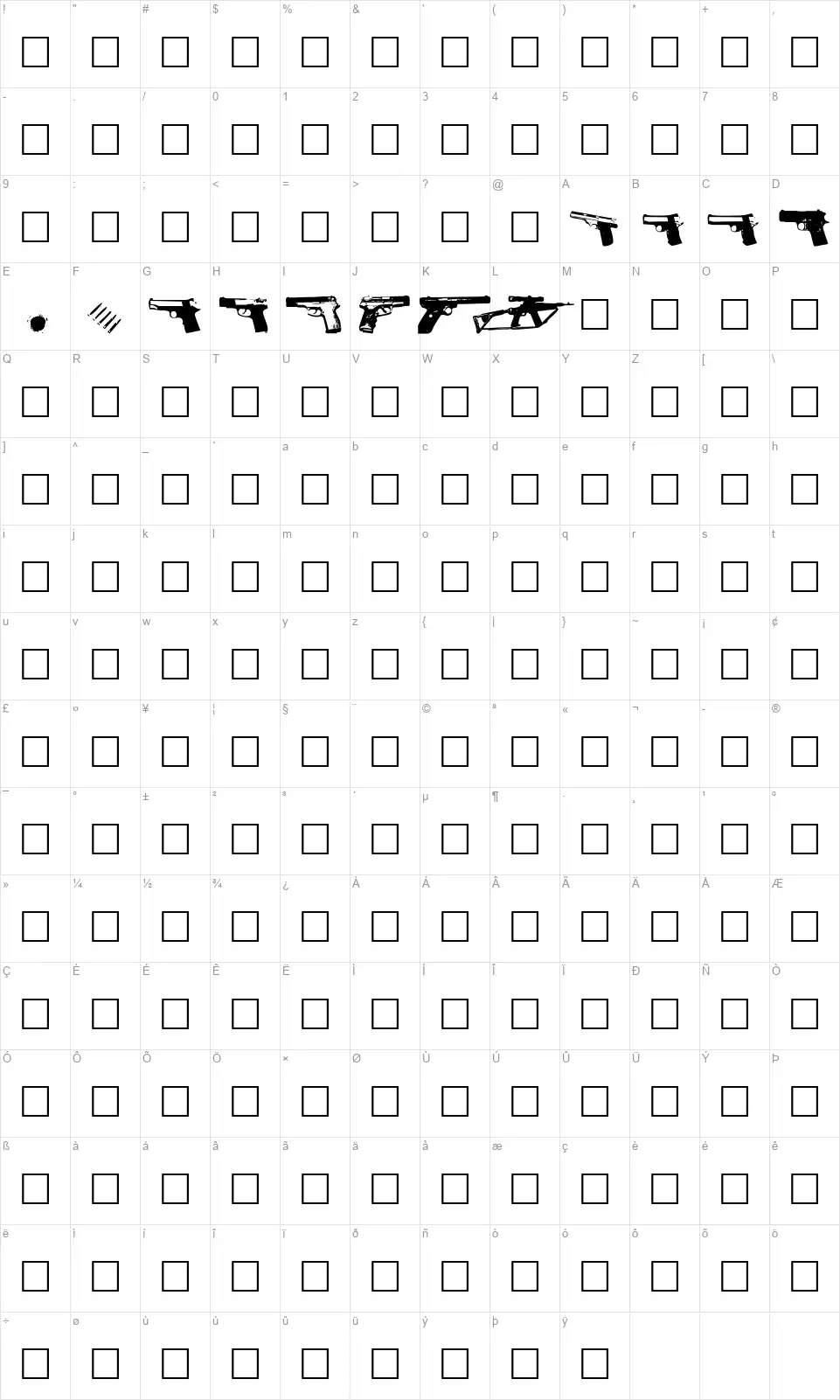 Gunbatsfont character map