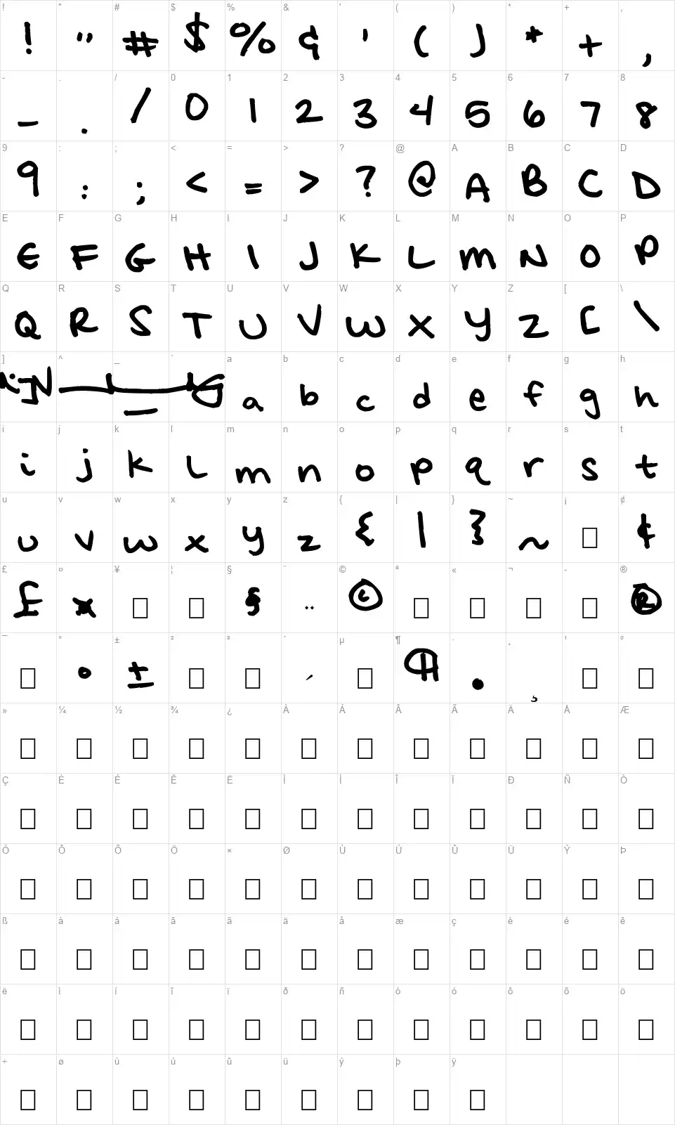 H6font character map