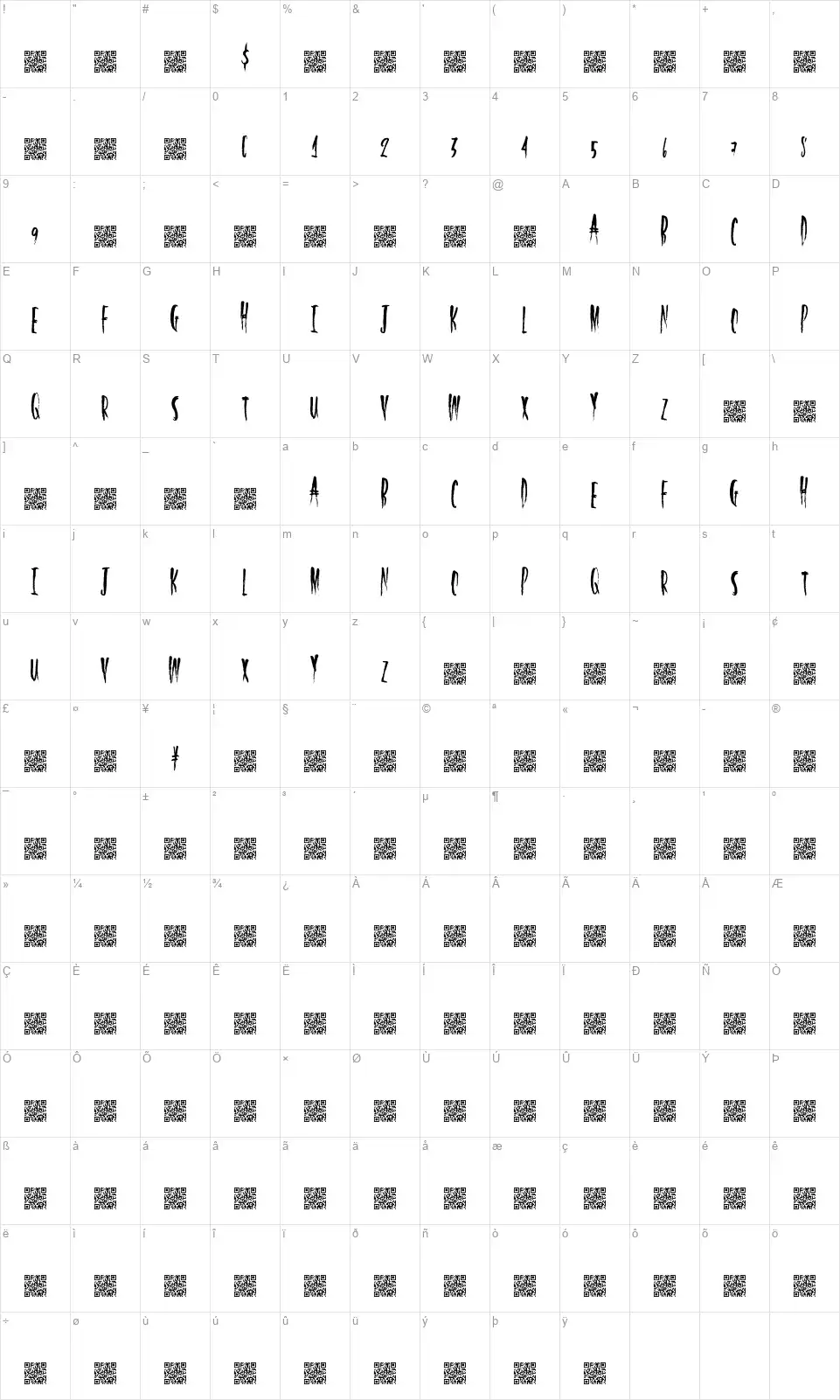 Half Lightfont character map