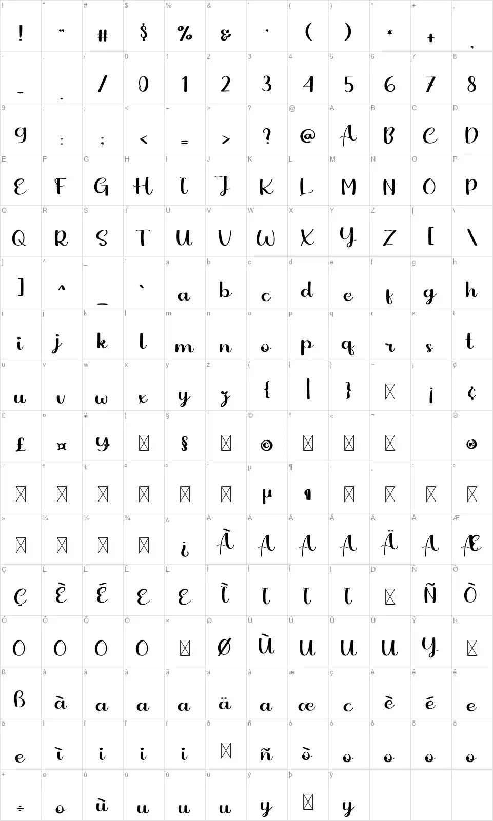 Hallo Christmasfont character map