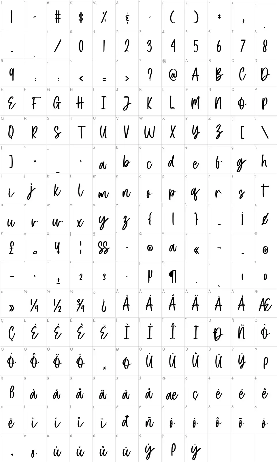 Halloween Dreams Scriptfont character map