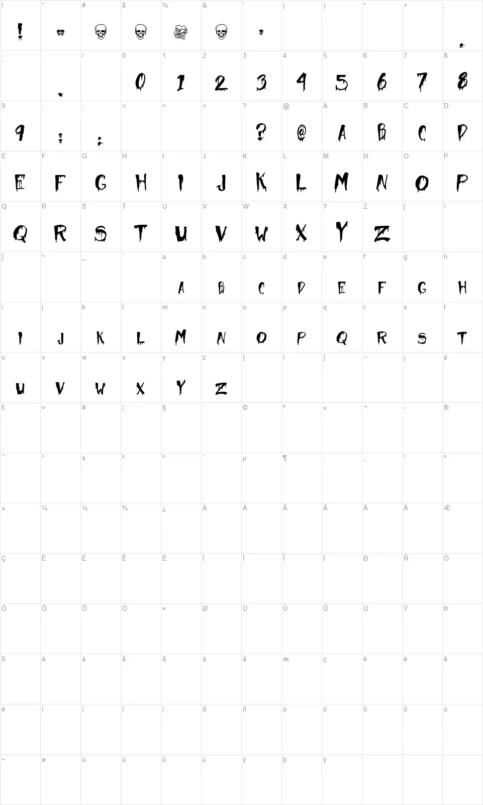 Halloween Toofont character map