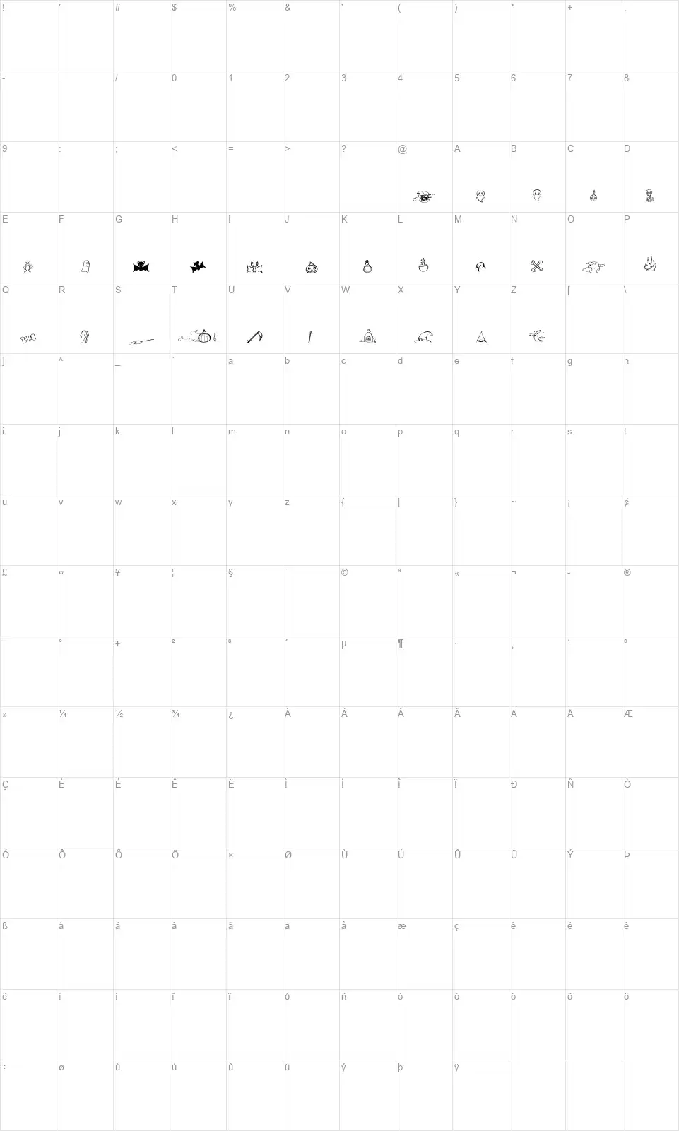 Halloween Trickfont character map