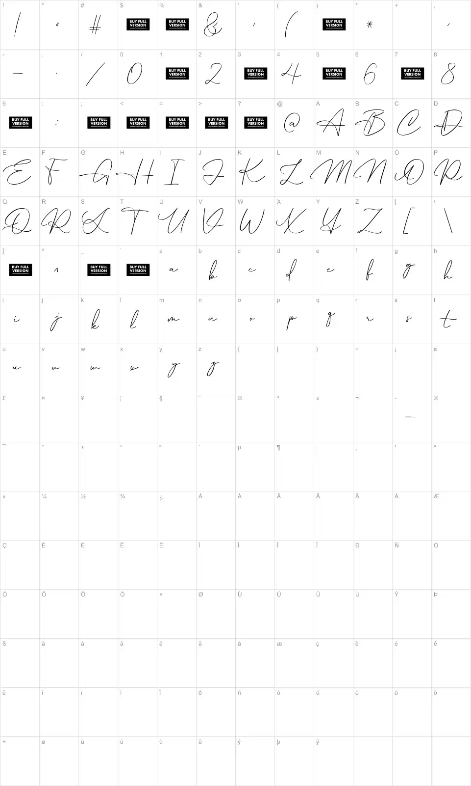 Hamburg Signature Table des caractères Hamburg Signaturefont character map