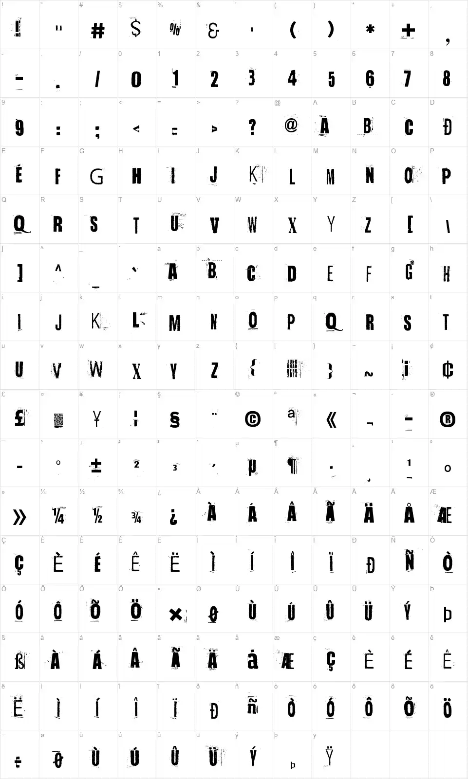 Handful of Nothingfont character map