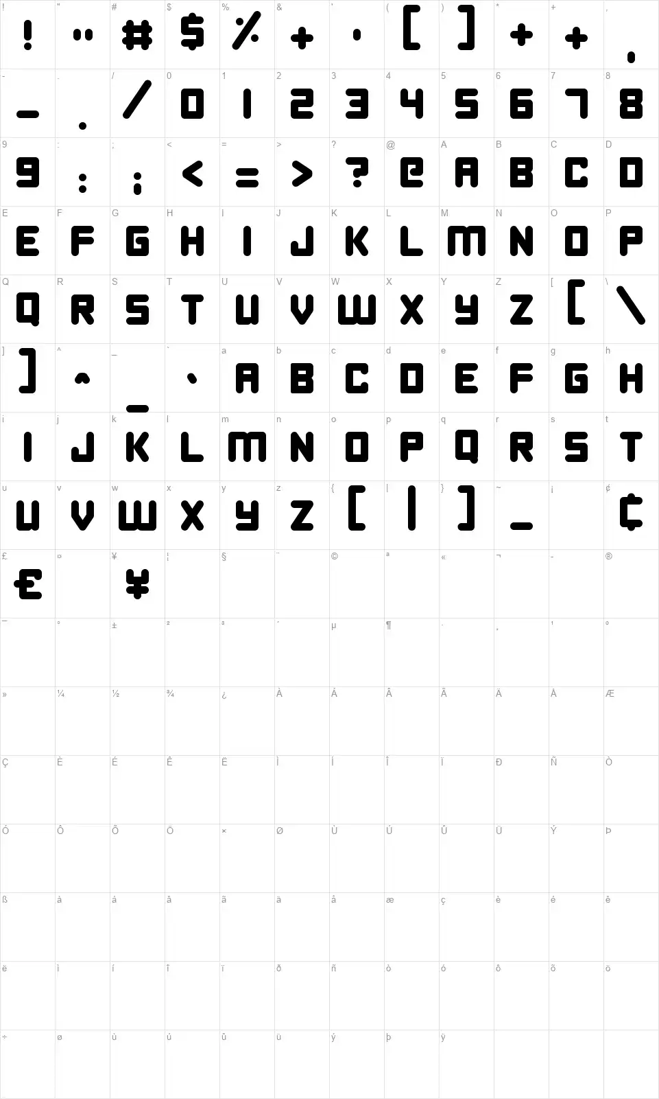 Happy Bombfont character map