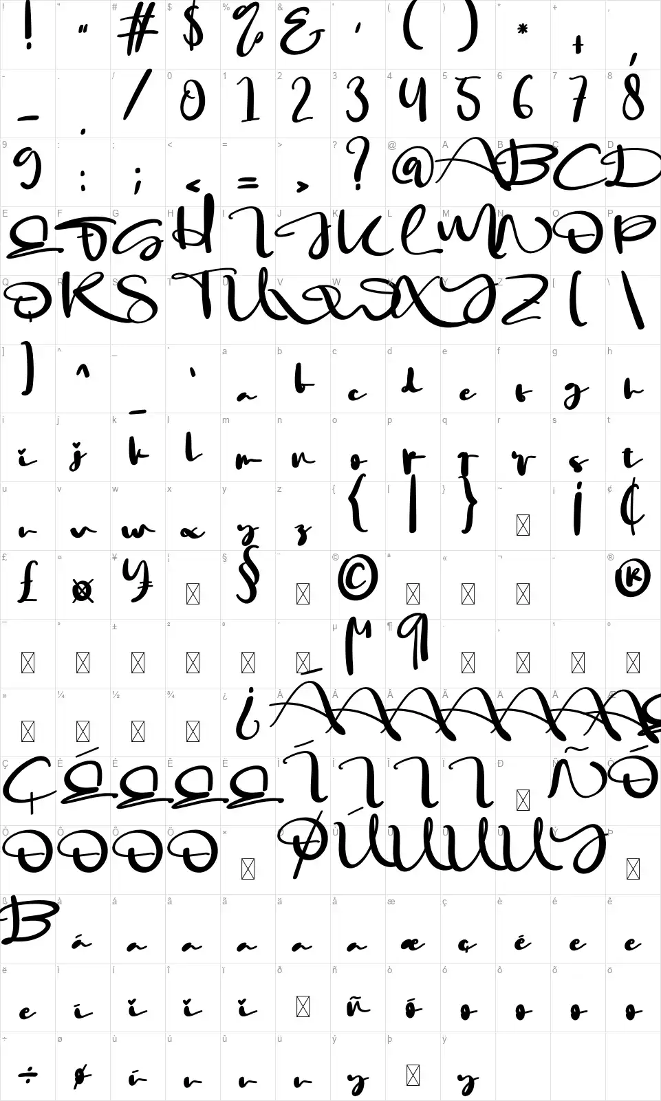 Happy Darlingfont character map