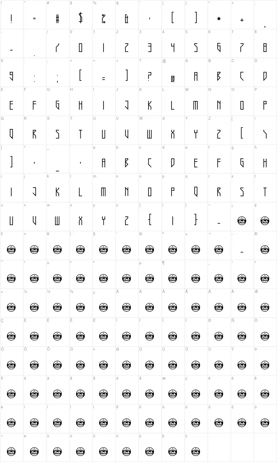 Havannah Hankfont character map