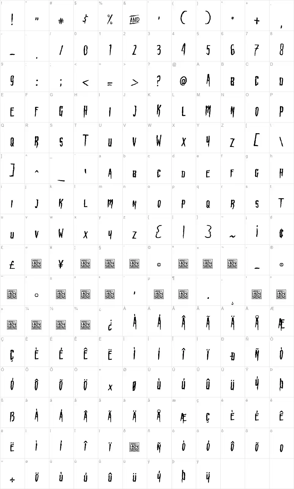 HBM Wonky Ronfont character map