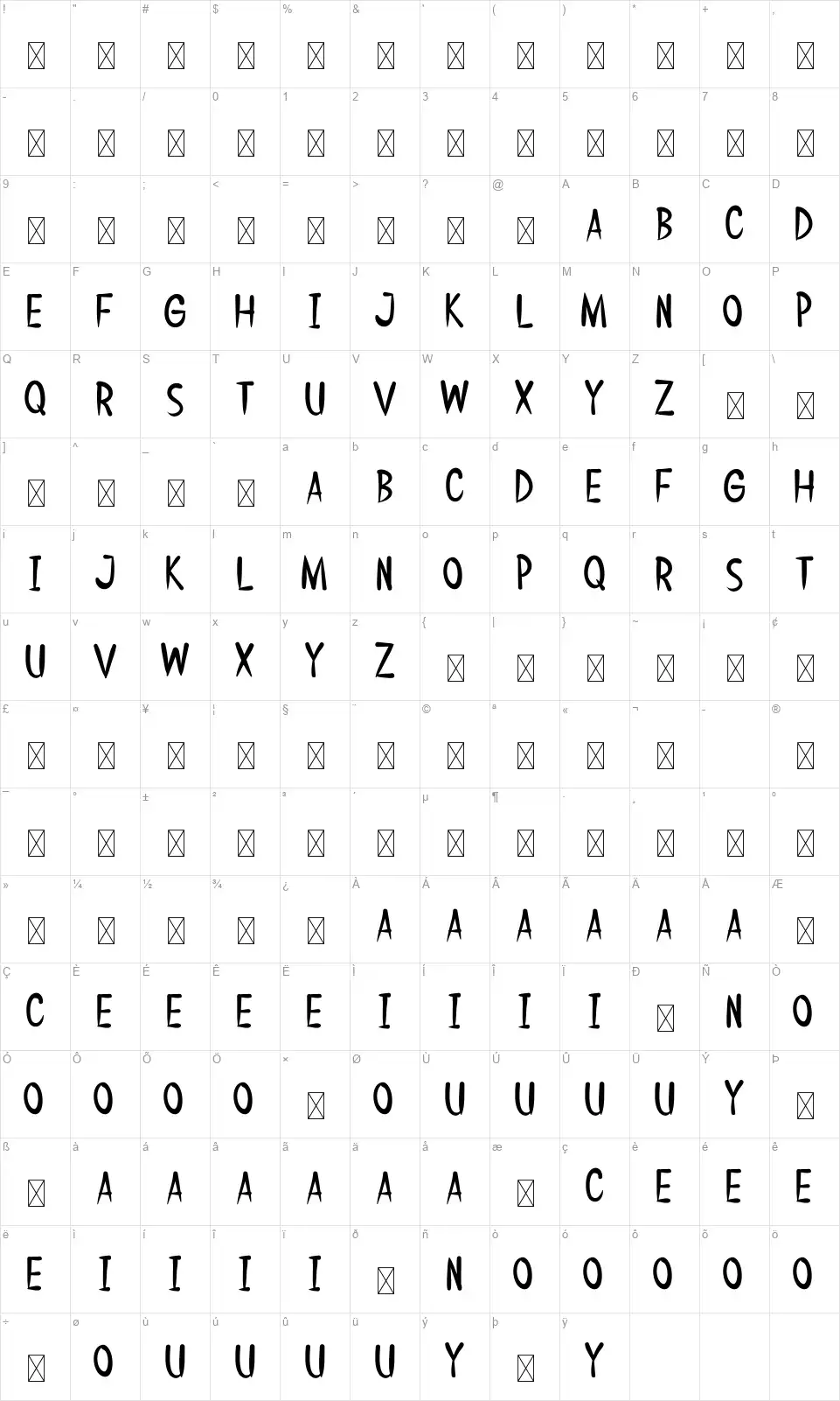 HD Doodlefont character map