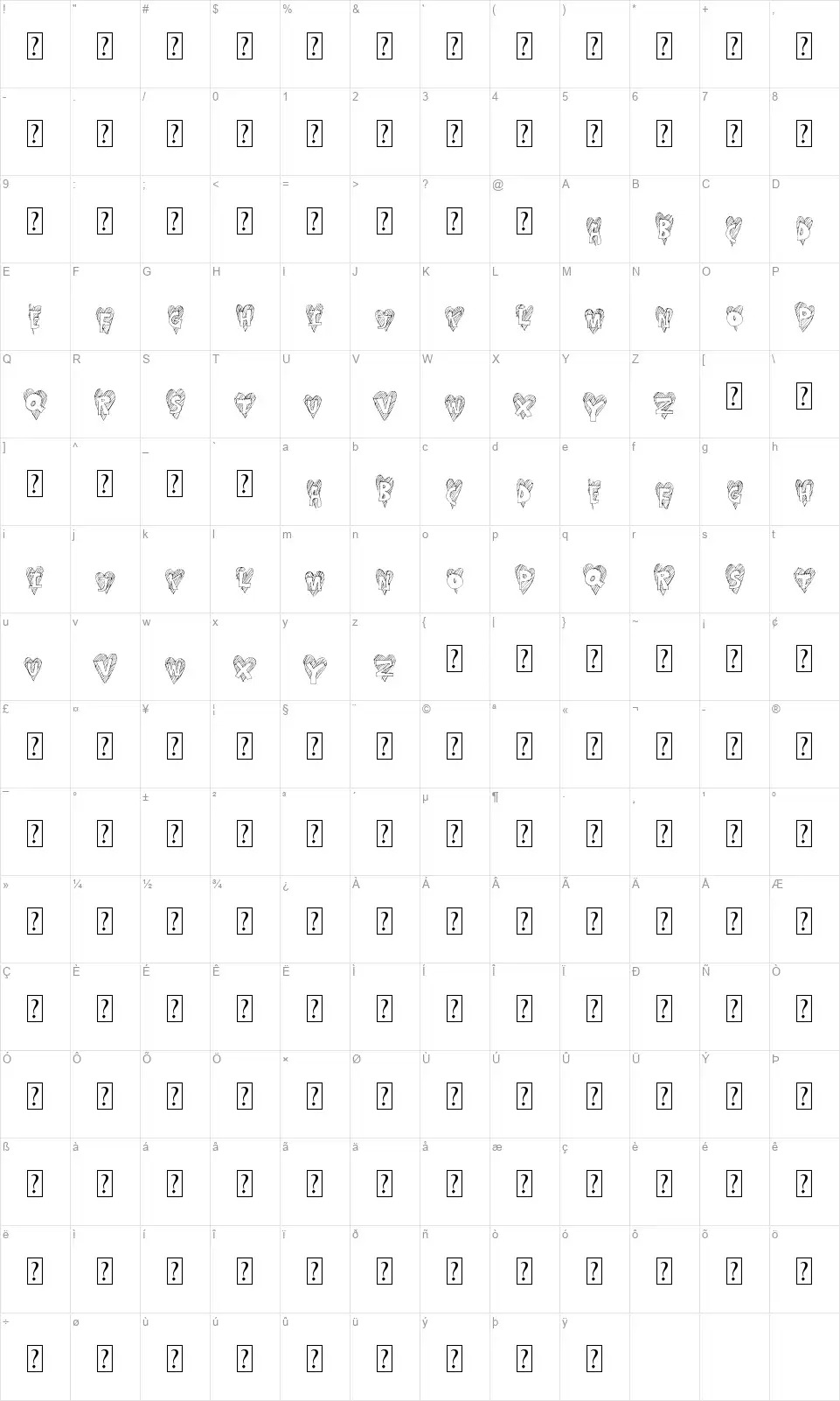 Heart Stripefont character map