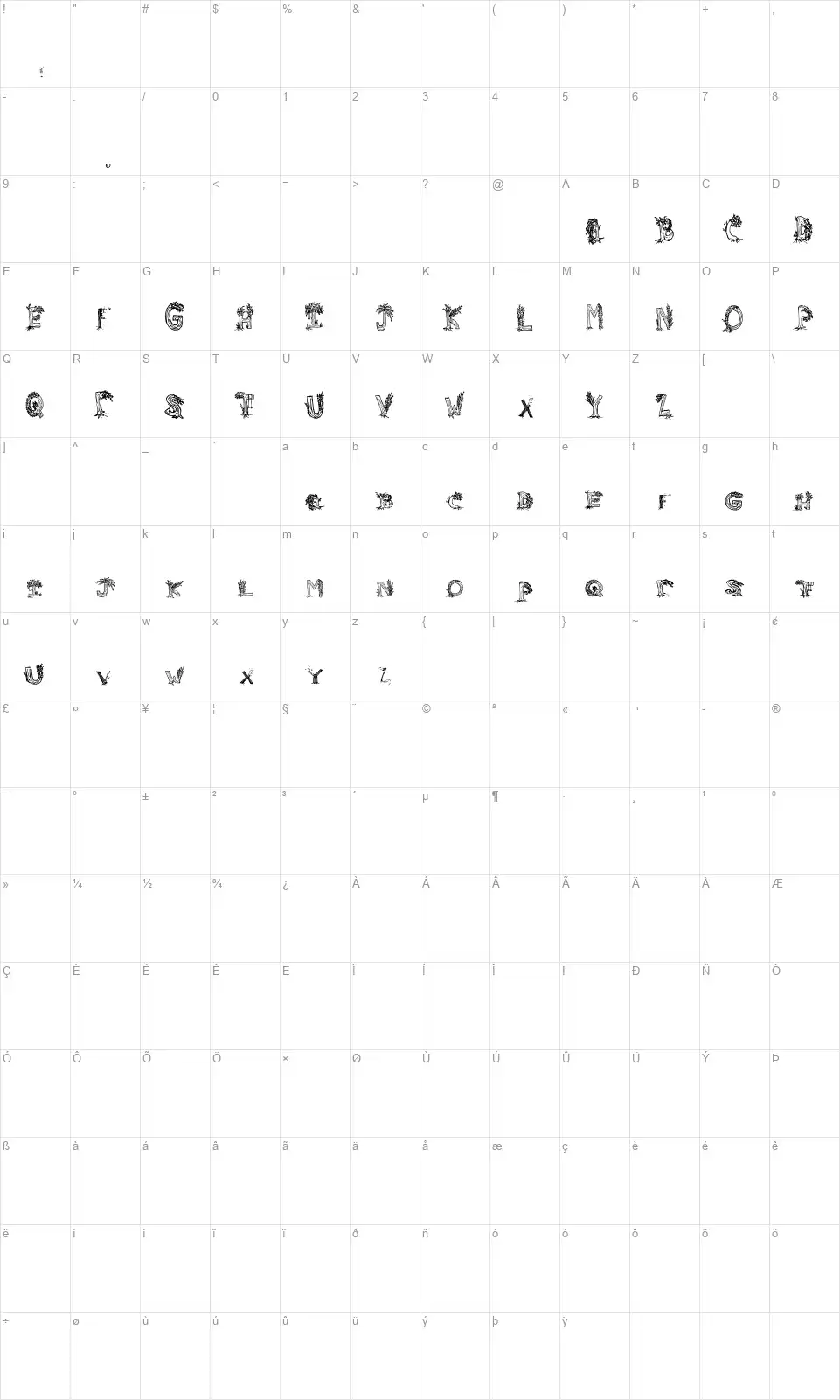 Heavenly Rootedfont character map