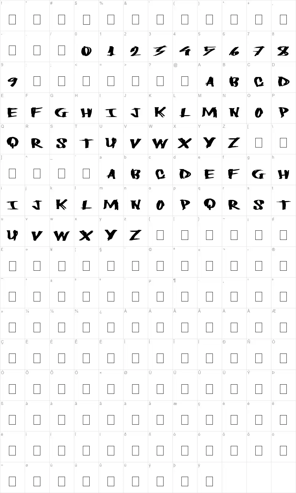 Heavy Loadfont character map
