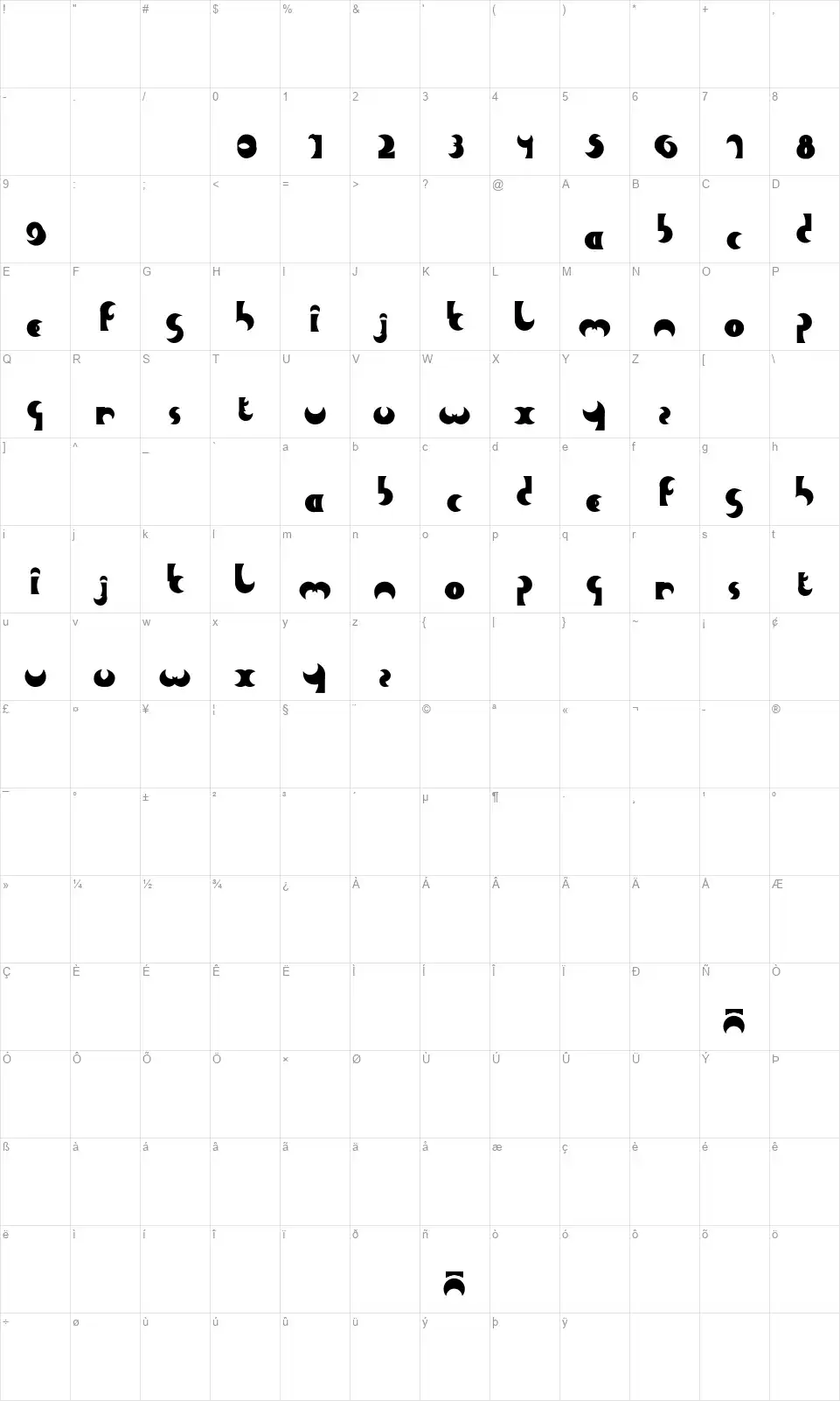 Heavy Moon Afont character map
