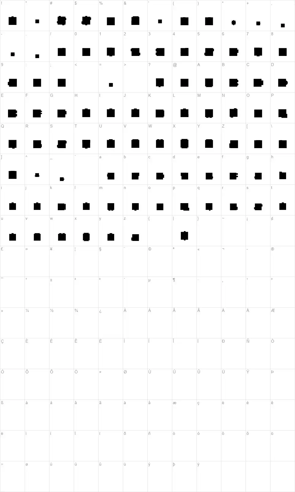 Heavy Squarefont character map