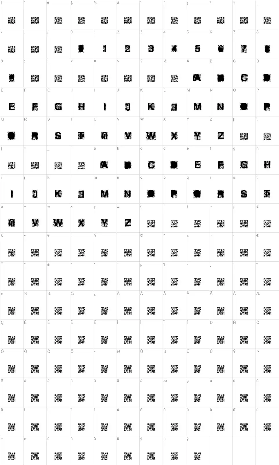 Hecka Grungefont character map
