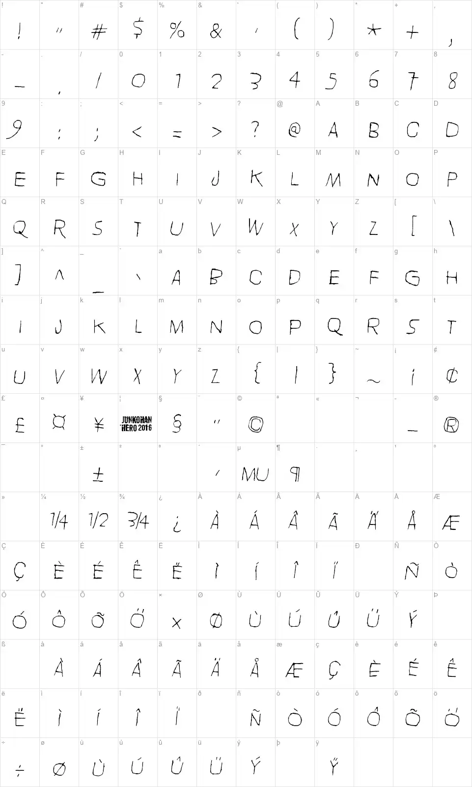 Hell is round the cornerfont character map