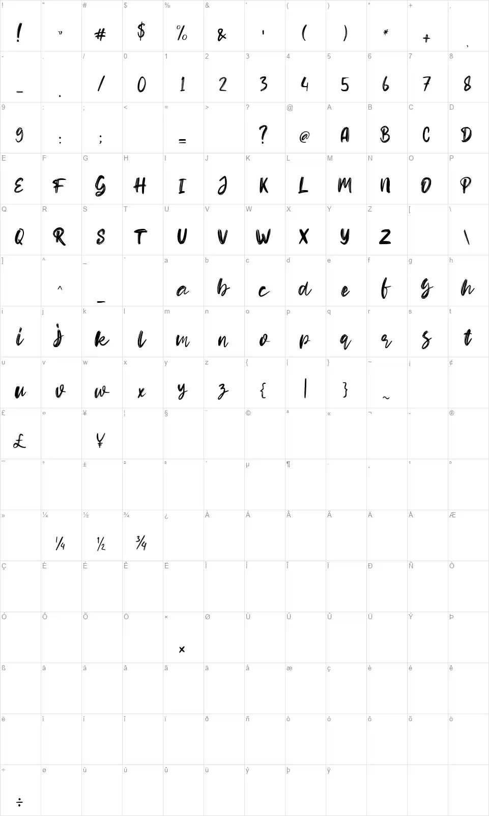 Hello Dearfont character map