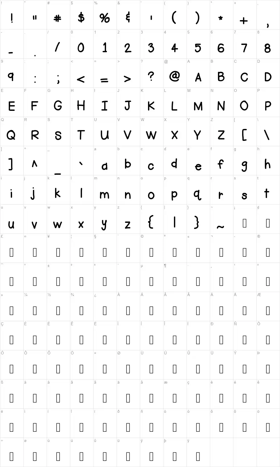 Hello Firstiefont character map