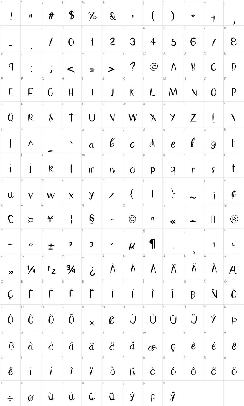 Hello Lizafont character map