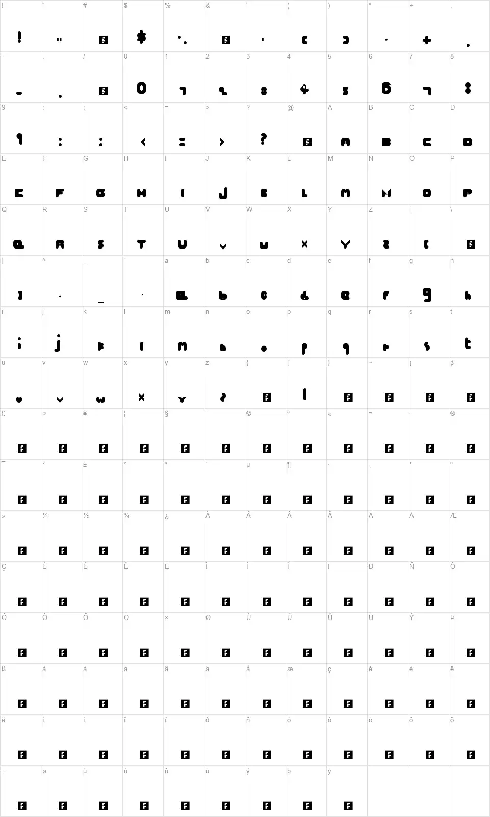Hellogoodbyefont character map