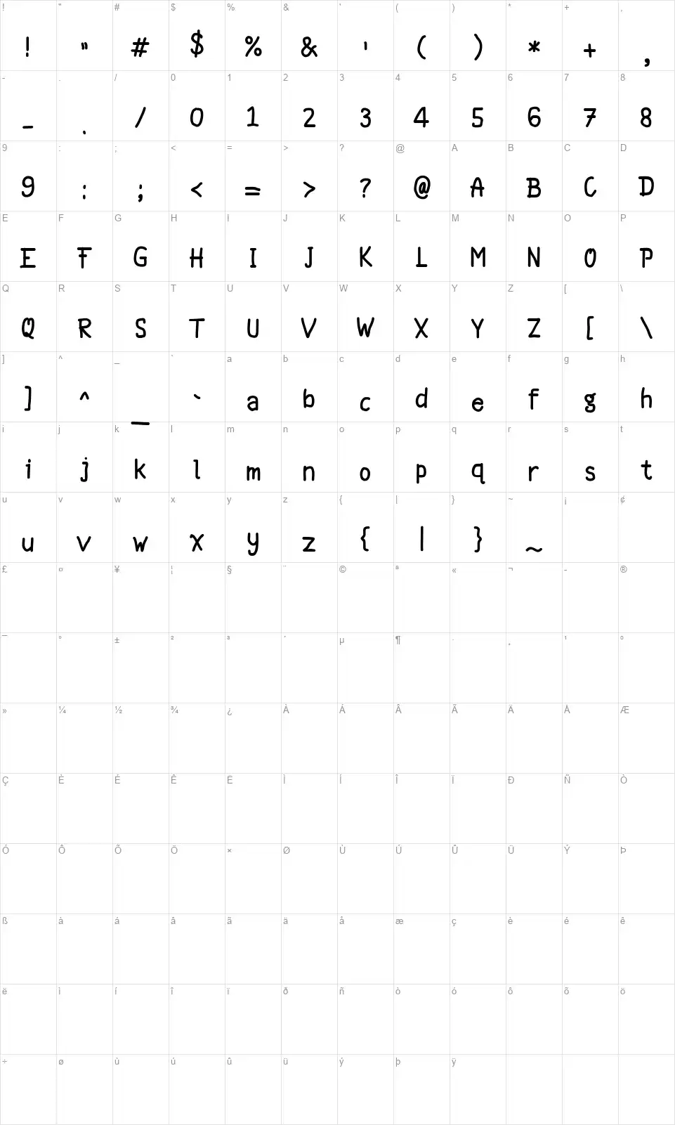 Hellowenfont character map