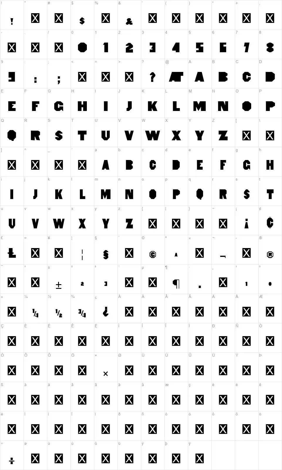 Heptagon French Limited Free Editionfont character map