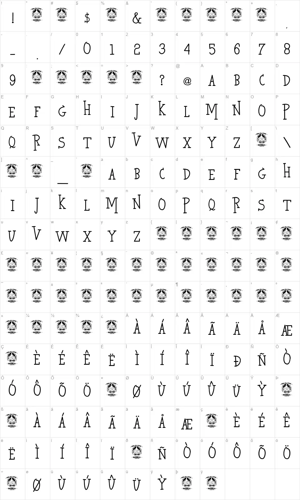 Hero Killerfont character map